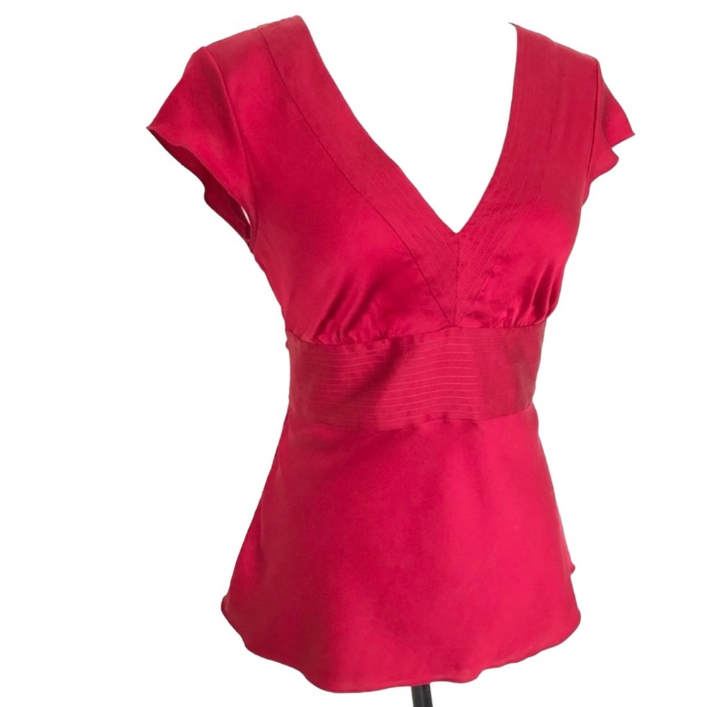 Express Silk Burgundy Bow Tie Short Sleeve Top
